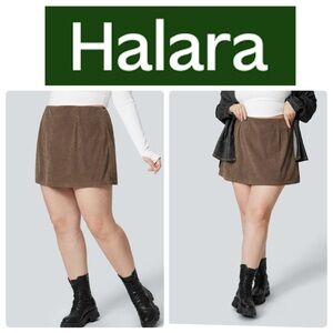 HALARA Brown High Waisted Invisible Zipper 2-in-1 A Line Mini Corduroy Skirt